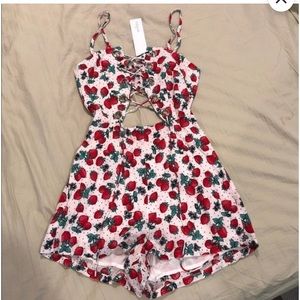 LF Millau Strawberry Lace Up Romper